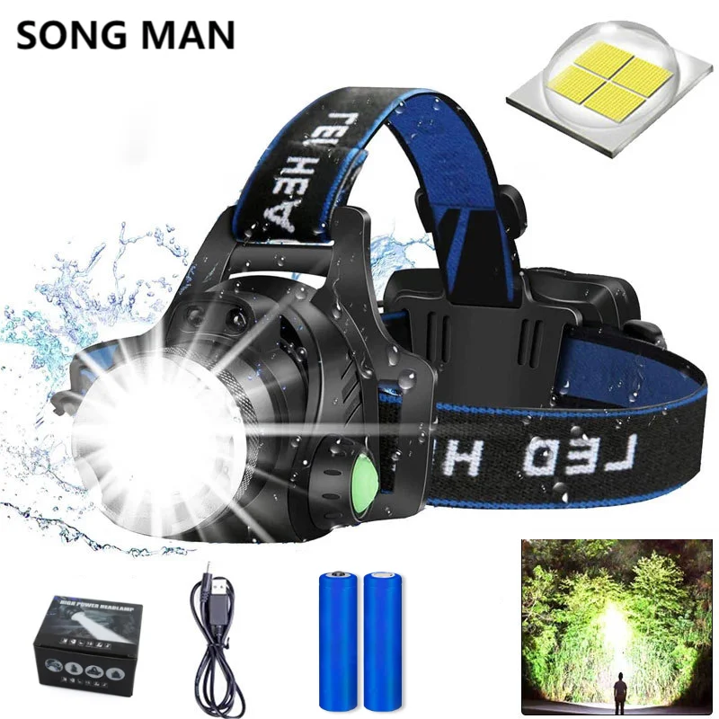 High-End Head Torch Fishing Repair Emergency Waterproof Camp Light Rechargeable Headlamp Camp LED Light Head Flashlight Leedoar