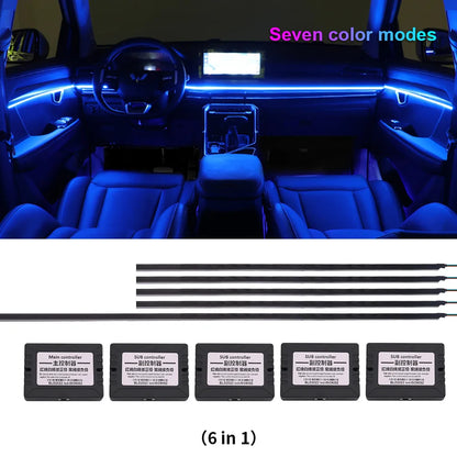 18 em 1 Luzes Ambiente de Carro Interior Oculto LED Acrílico Tira de Luz RGB 64 Cores Decoração Atmosfera Lâmpada APP Controle Remoto