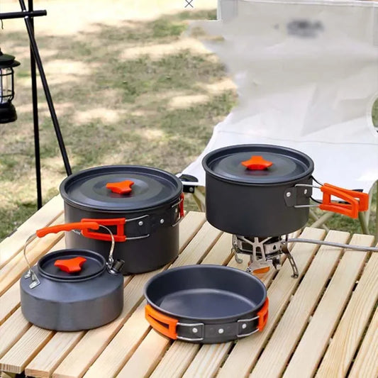 Camping Cookware Set Aluminum Portable Outdoor Tableware Cookset Cooking Kit Pan Bowl Kettle Pot Hiking BBQ Picnic Equipment Leedoar