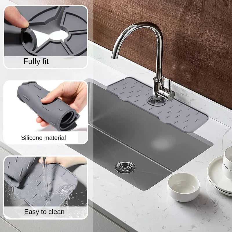 Kitchen Faucet Silicone Mat Splash Proof Bathroom Countertop Protector Quick Drying Silicone Tray Sink Drainage Household Items Leedoar