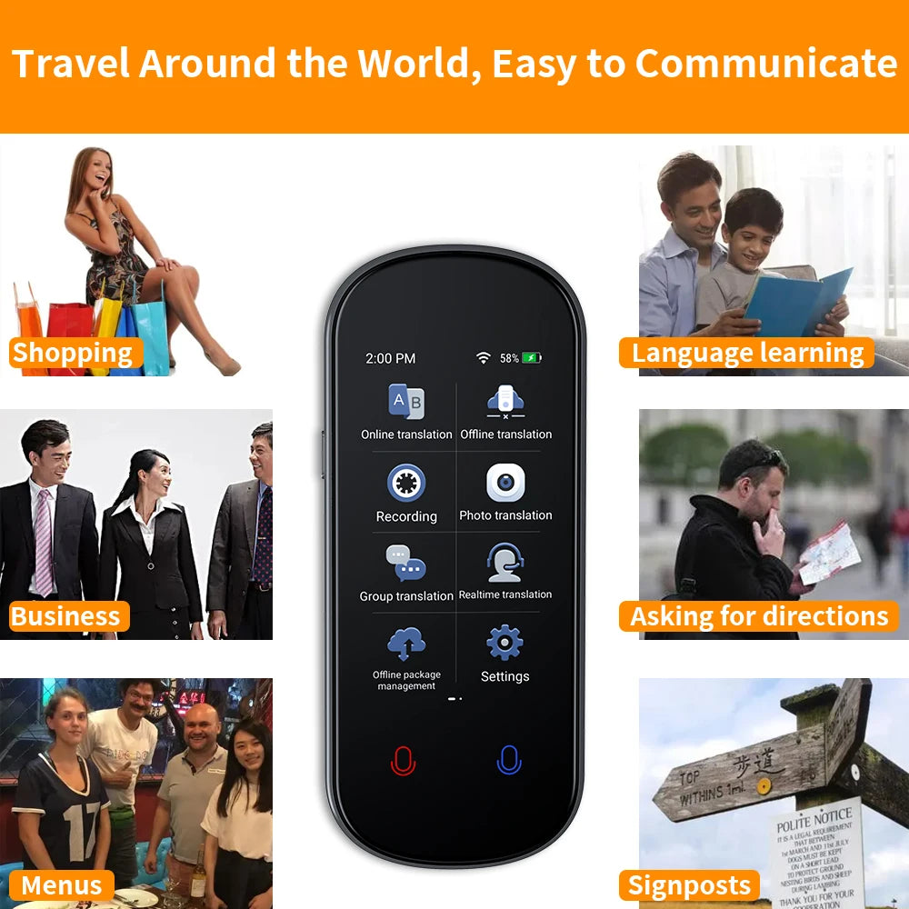 17 Languages Offline Intelligent Translator for Global Travelers with Real-time Voice Recording and Text Translation Functions Leedoar