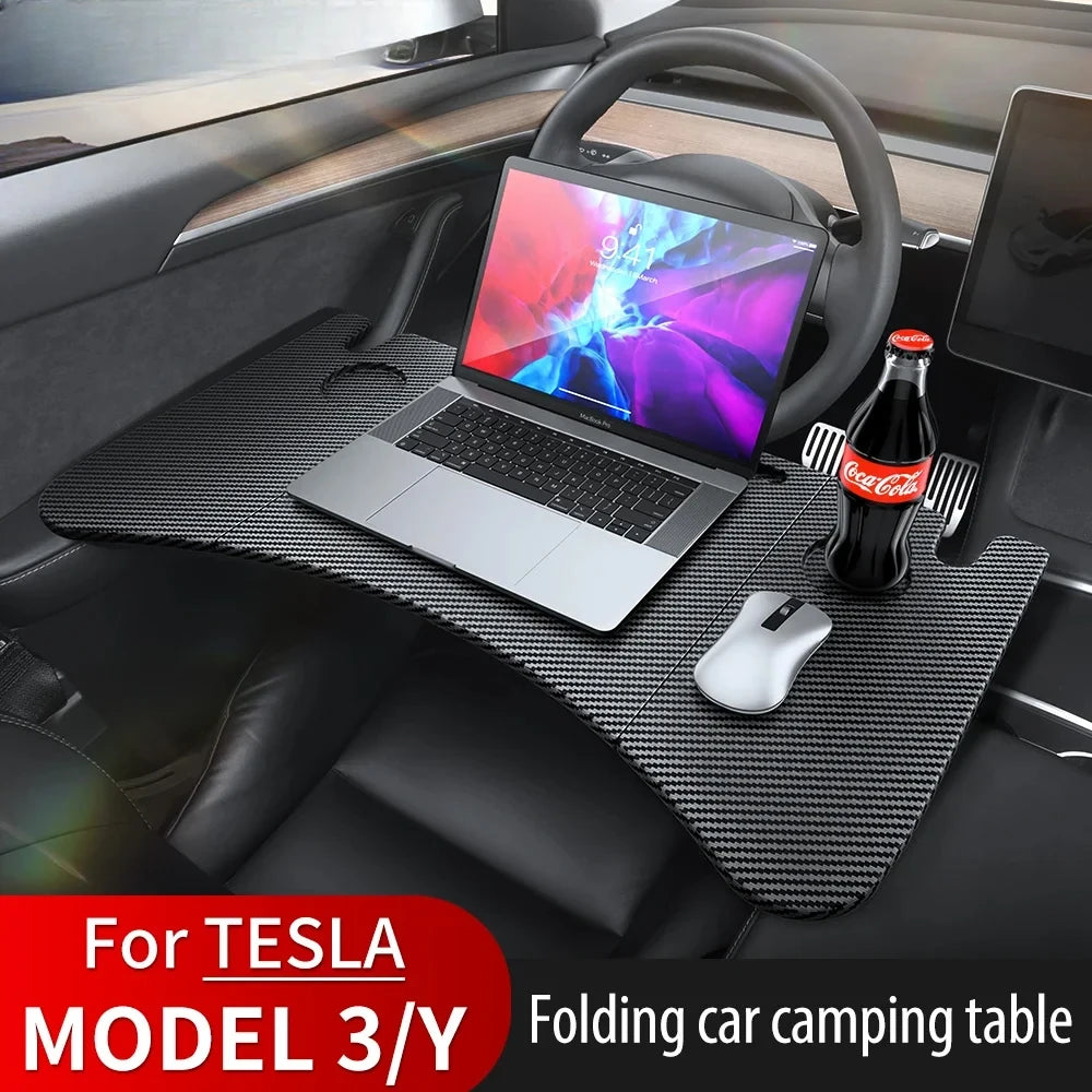 Suitable for Tesla Model 3Y in Car Dining Tray Small Table Board Multifunctional Three Fold Car Office Folding Table Board Tools Leedoar