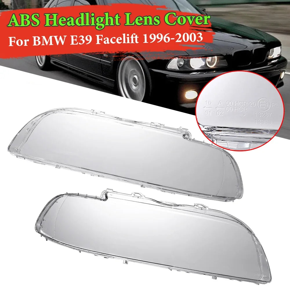 2Pcs 4-Door Lens Headlamp Lens Cover Car Left Right Headlight for BMW E39 facelift 1996-2003 63128375301 63128375302 Accessories Leedoar