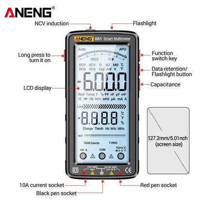 ANENG 681 Rechargable Digital Professional Multimeter Non-contact Voltage Tester AC/DC Voltage Meter LCD Screen Current Tester Leedoar