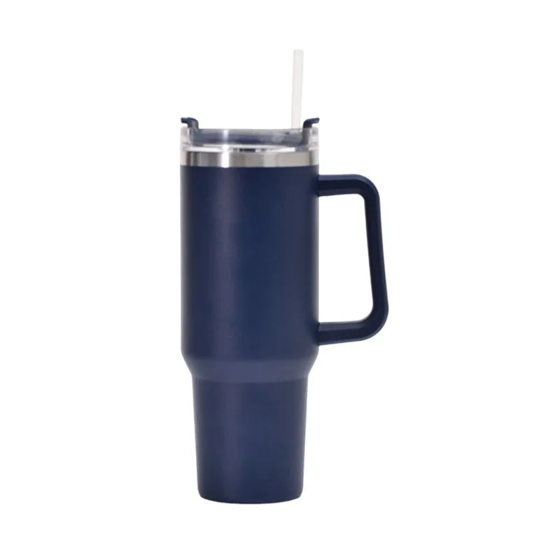 Vaso de taza de 40 oz con asa, vaso aislado con tapa, pajita, taza de agua de café de acero inoxidable para viajes en el hogar, taza térmica 