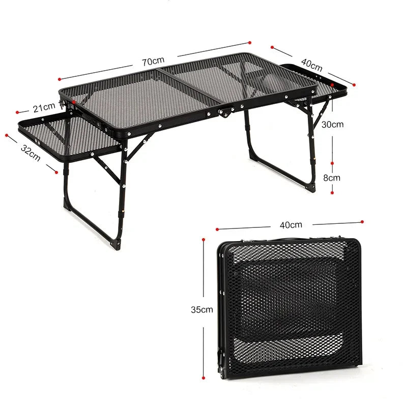 Black Folding Table Outdoor Camping Portable Ultra-Light Aluminum Alloy Binaural Iron Grid Frame Height Adjustable Coffee Table Leedoar