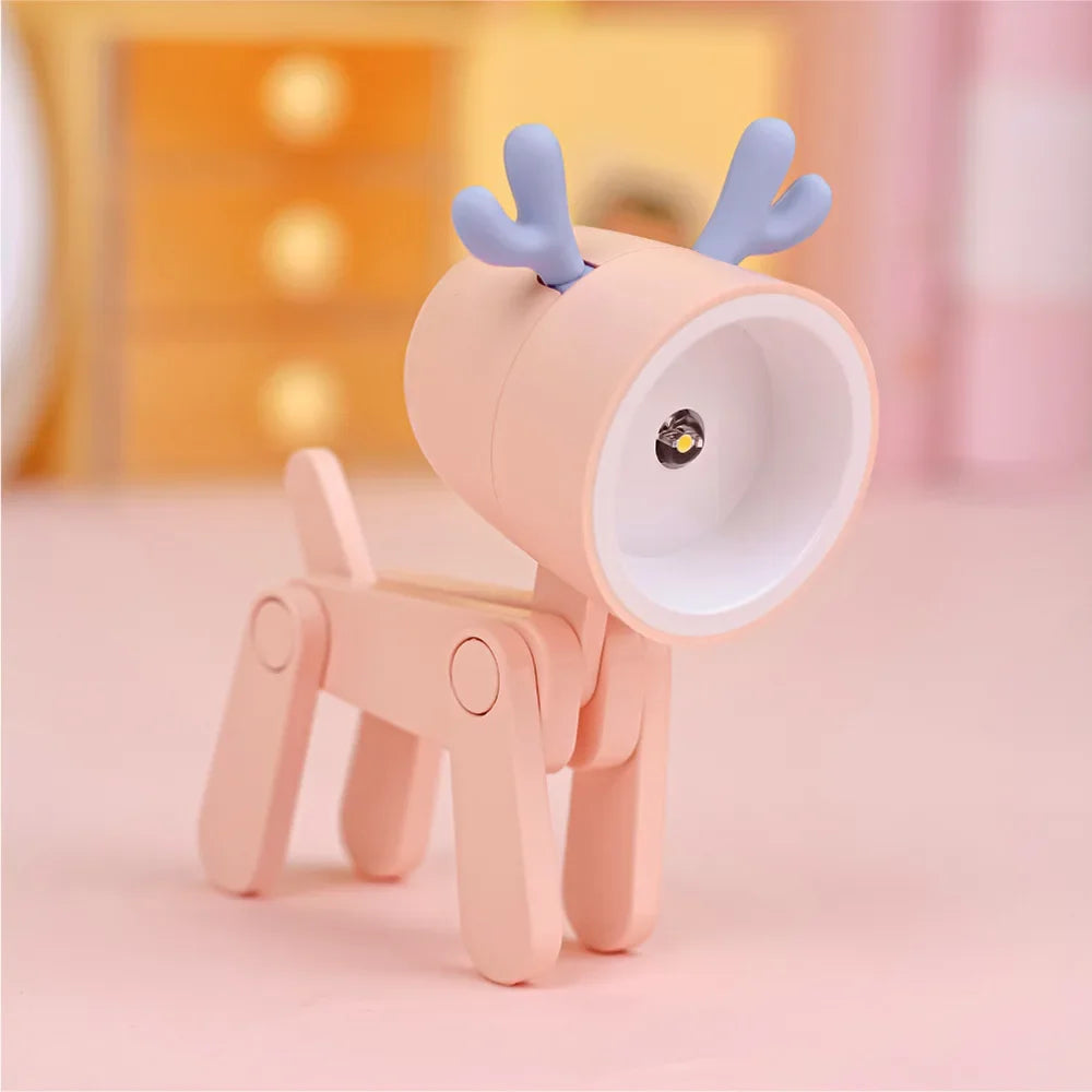 LED Mini Night Light Cute Dog Deer Foldable Desk Lamps Desktop Ornament Book Light Kids Room Bedside Bedroom Decor Holiday Gifts Leedoar