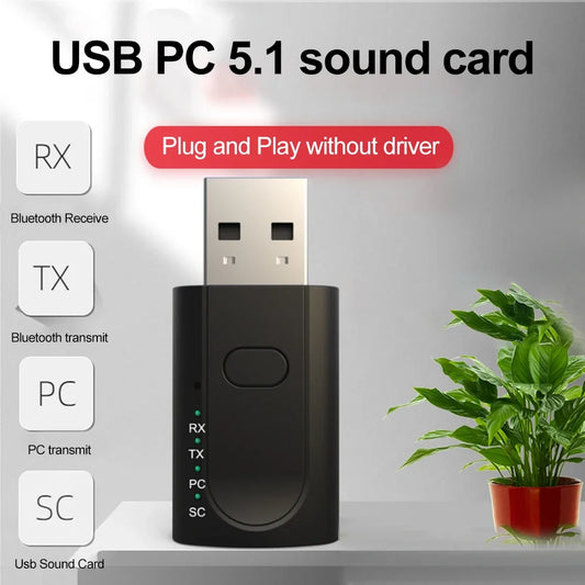 Adaptador USB Bluetooth 5.1 4 en 1 Receptor de audio inalámbrico Transmisor Tarjeta de sonido externa USB Adaptador de altavoz de automóvil AUX con conector de 3,5 mm