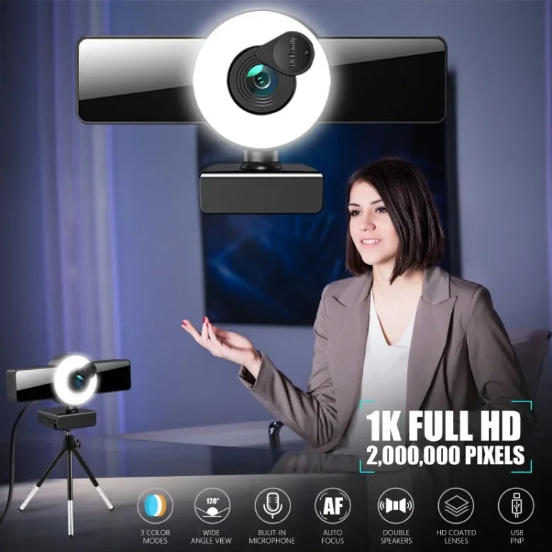 02 HD Beauty Webcam 2K 4K Autofoco Streaming Web Camera Microfone embutido Smart 1K Web Cam para desktop Laptops PC Game 