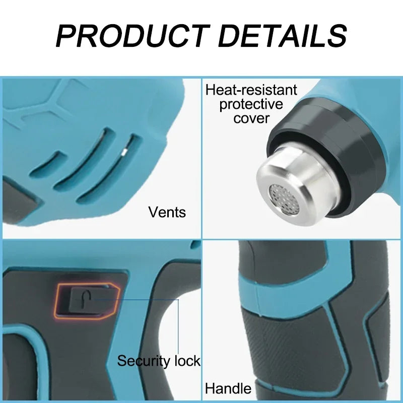 Pistola de calor portátil sem fio pistola de calor elétrica com 4 bicos para Makita/Dewalt/Milwaukee/Bosch/Black Decker bateria de íon-lítio 18V 20V