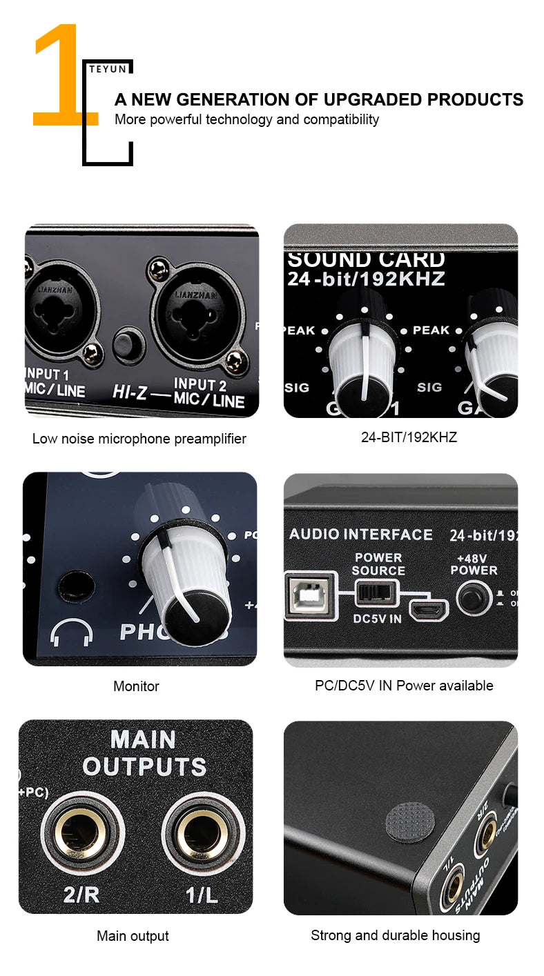 TEYUN Q-24 Q-22 Q-12 Professional Sound Card Audio Mixer Channel Monitoring Electric Guitar Live Recording For Studio Singing
