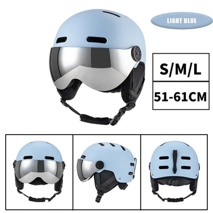 Capacete de esqui, boné de proteção para esqui, à prova de vento, com óculos removíveis, casco de ABS e espuma EPS para esqui, snowboard, snowboard 