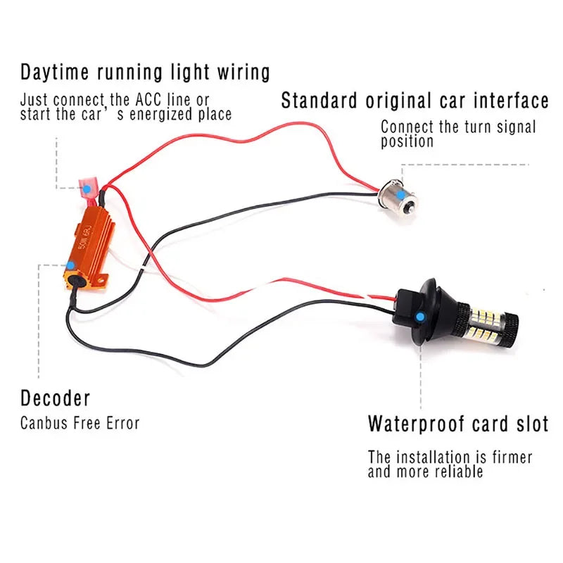 2pcs Car Daytime Running Light LED DRL P21W PY21W 1156 Auto Headlights White 7440 T20 Canbus Turn Signal Yellow Brake Lights 12V Leedoar