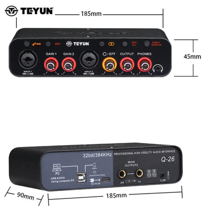 2024 NEW TEYUN Q-26 Audio Interface Sound Card With Monitoring Electric Guitar Live Recording Professional Sound Card For Studio Leedoar