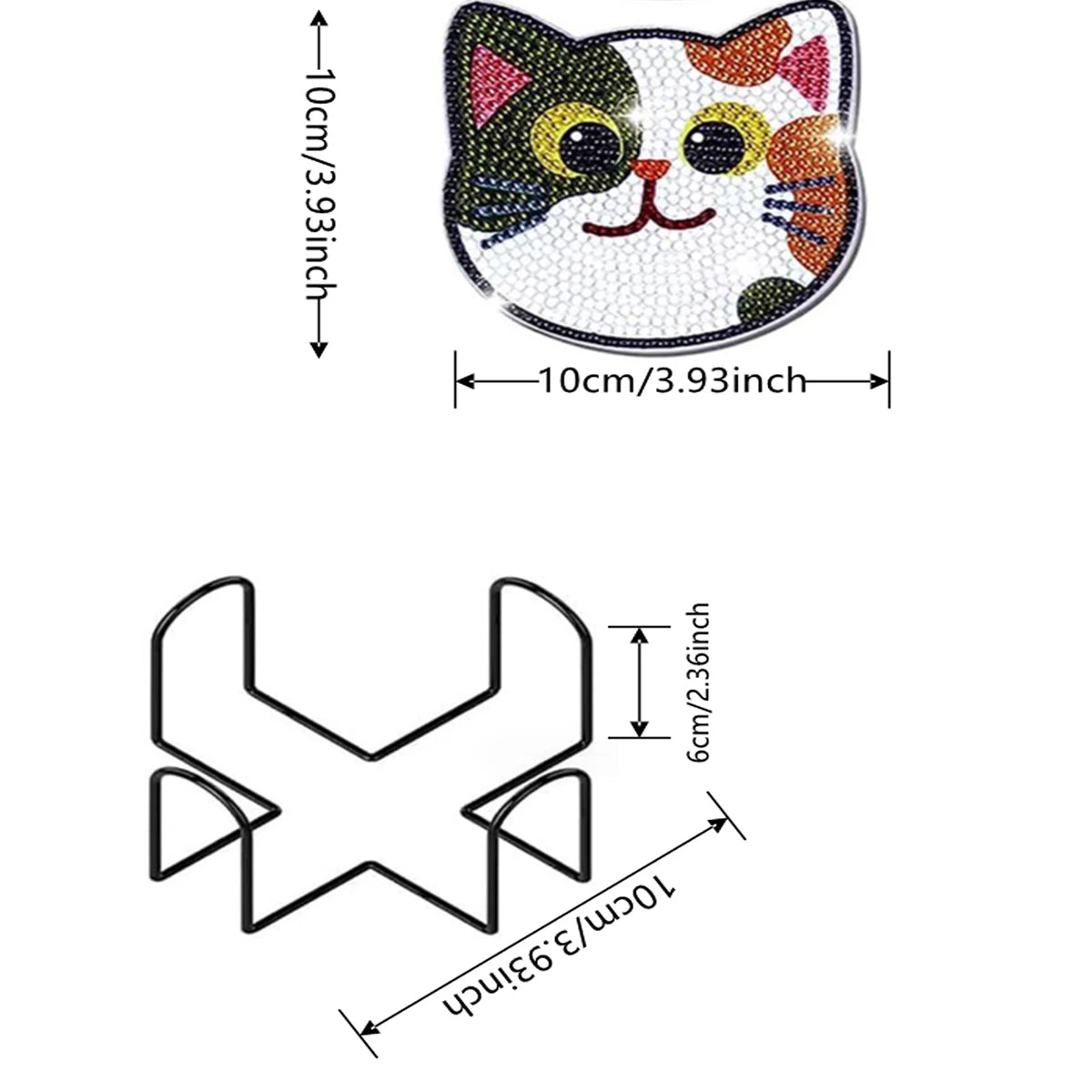 10pcs Diamond Painting Coasters Set, DIY Cartoon Cat Pattern Round Coasters 10x10cm/3.93x3.93in Leedoar