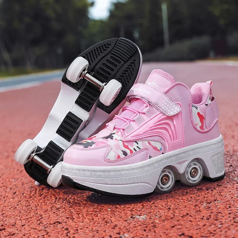 Children's Sports Roller Skates Transformer Shoes 4 Quad Wheel Skates Adult Runaway Shoes Student Transformer Wheels Leedoar