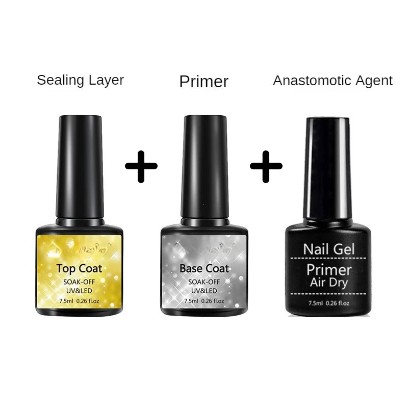 15Ml Acrylic No-acid Primer Nail Art Set With Base Coat And Top Coat Soak Off Gel Nail Polish For Nail Art Design Tool Kit Leedoar