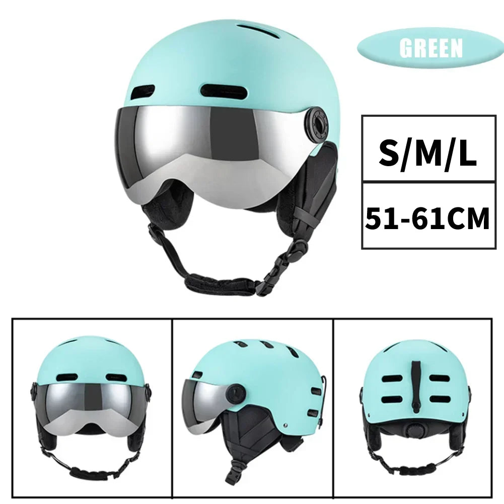 Capacete de esqui, boné de proteção para esqui, à prova de vento, com óculos removíveis, casco de ABS e espuma EPS para esqui, snowboard, snowboard 