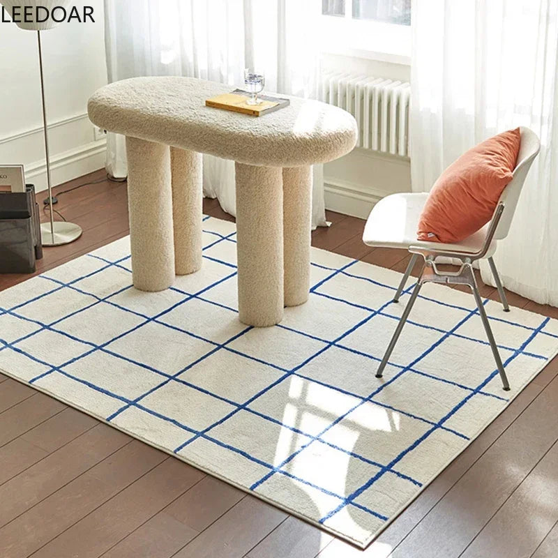 2m Oversized Carpet Grid Shaped Carpet Living Room Bedroom Floor Decoration Simple And Versatile Carpet Leedoar