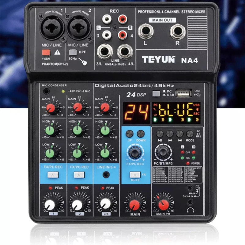 TEYUN 4-Channel Professional Portable Sound Mixer Console Computer Input 48v Power Model Number Certification Origin Mixing NA4 Leedoar