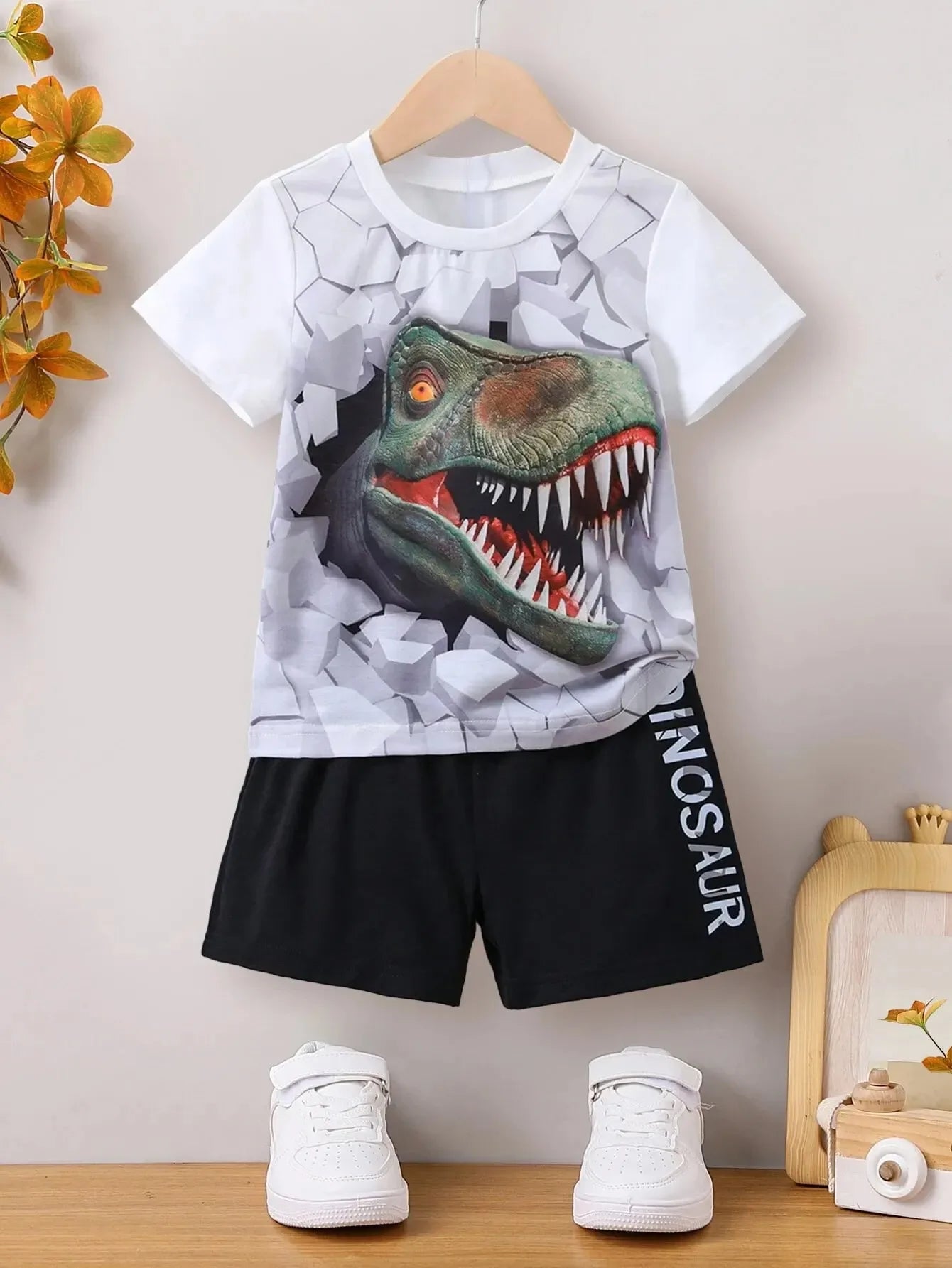 2024 Summer Child Suit T-Shirt Top Shorts 2-Piece Set Cartoon Dinosaur 3d Print Casual Trendy Kids Adults Outdoor Sports Clothes Leedoar