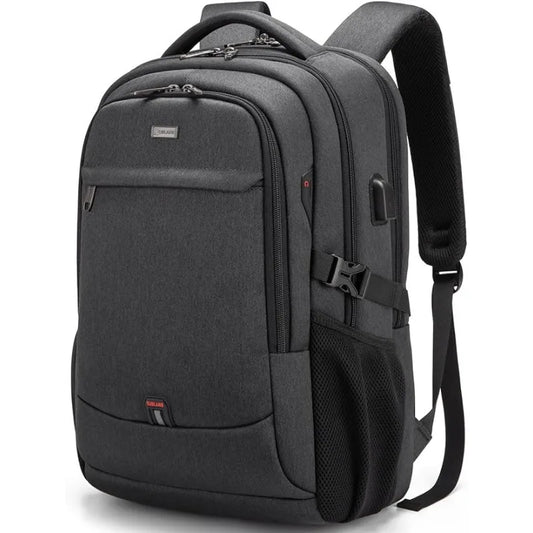 Mochila para portátil de 17 pulgadas para viajes, resistente al agua, para la universidad, para hombre, con puerto de carga USB, color negro 