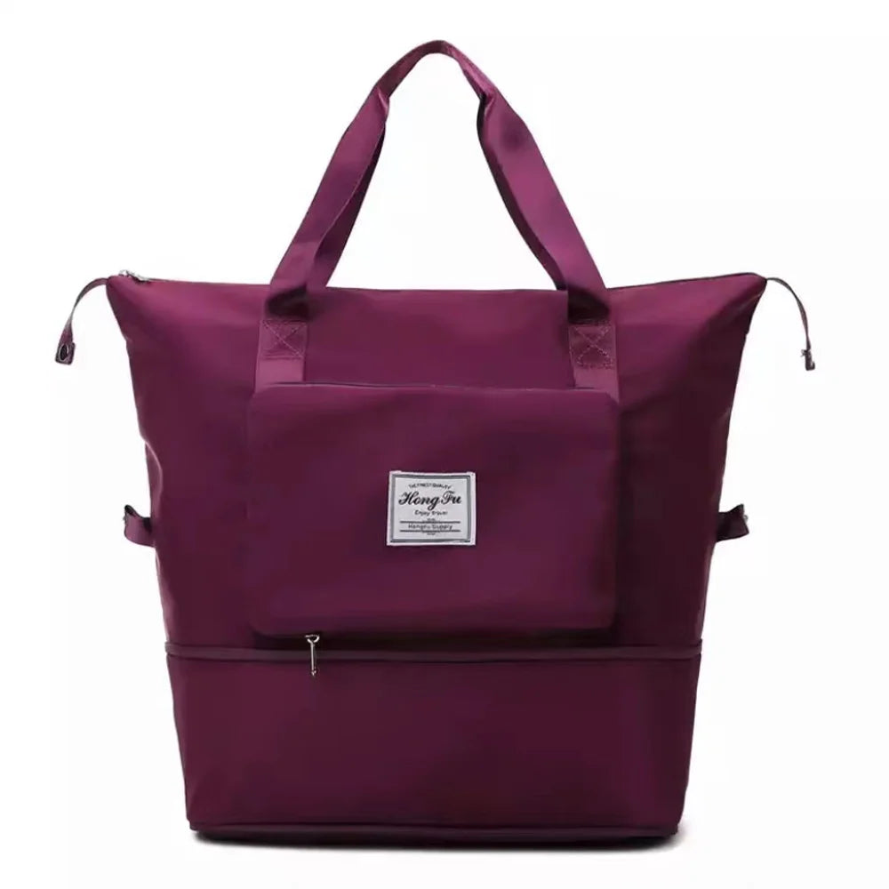 Bolsa de viagem feminina, bolsa grande de capacidade, bolsa dobrável, bolsa de ombro, armazenamento, bolsa à prova d'água, bolsa de ioga, esportiva, transversal 