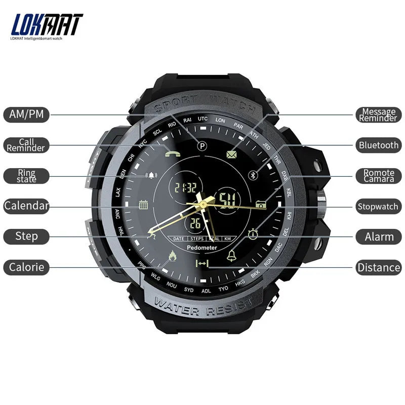 LOKMAT MK28 Sports Waterproof Electronic Watch Men Bluetooth Call Reminder Record Calorie Consumption Luminous Dial Display Leedoar