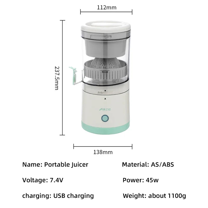 Portable Electric Juicer Mini Electric Juicer Mixer USB Rechargeable 2-Way Spiral Cup Multifunctional Fruit Juicer Kitchen Tools Leedoar