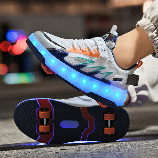 Adult Children Roller Skates Shoes Sneakers Men with Single Wheel Double Wheel Rollers Skate Shoes Tennis Shoes Leedoar