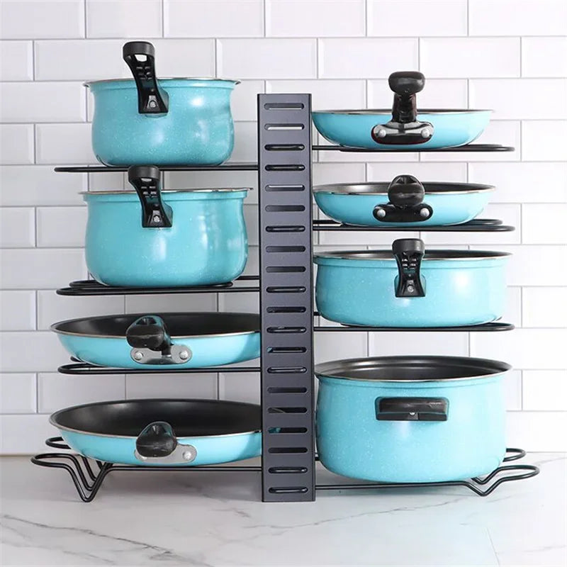 5/8th Floor Kitchen Storage Rack Adjustable Metal Rack Cabinet Tableware Sorting Cabinet Pot Cover Storage Utensils Storage Leedoar