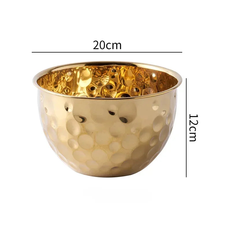 New Stainless Steel Hammer Point Fruit Bowl Salad Plate Egg Pot Thickened Baking Mixing Cooking Bowl Creative Decoration Bar KTV Leedoar