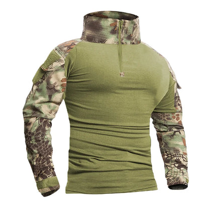 Outdoor Tactical Hiking T-Shirts Men Combat Military Army CP Camouflage Long Sleeve Hunting Climbing Shirt Cotton Sport Clothes Leedoar