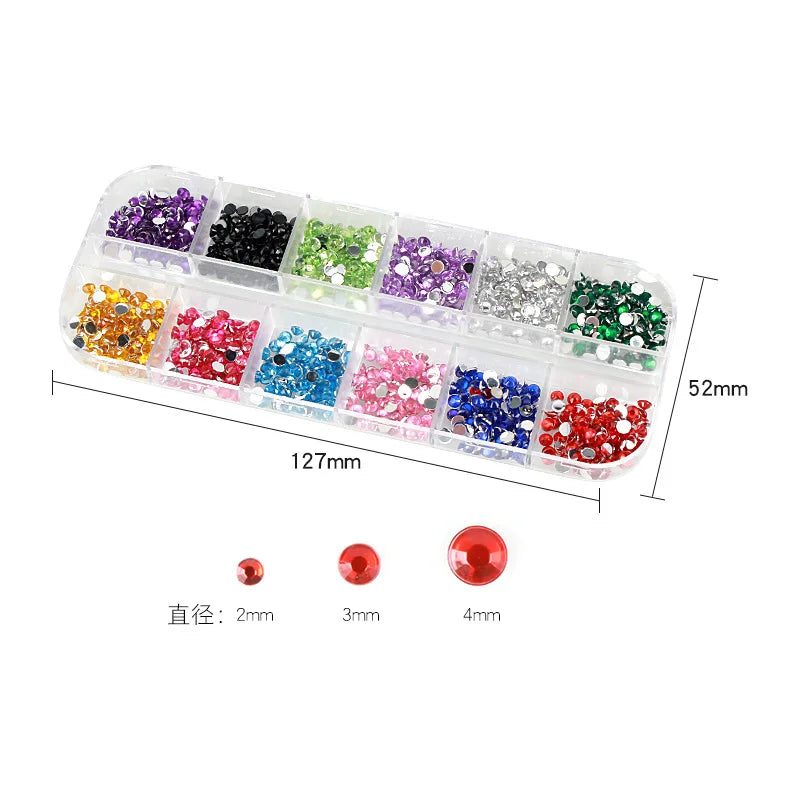 Nail Jewelry Tools 12 Compartments Mixed Nail Flat Bottom Drill Crystal Glass Drill DIY Nail Drill Accessories Leedoar