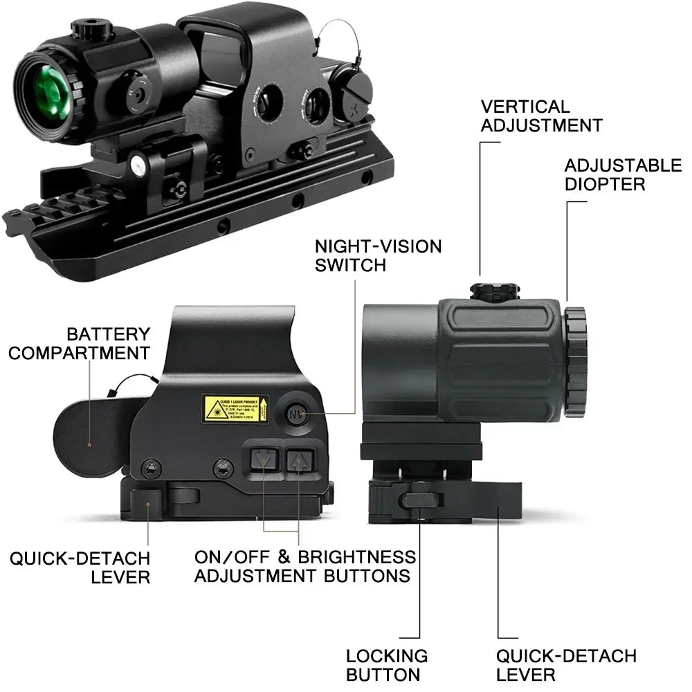 Tactical  G33 G43 3X Magnifier Sight Scope Folding Side Flip G45 5X Magnifiers For 558 556 553 Holographic Reflex Red Dot Sights Leedoar