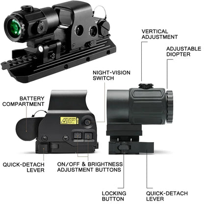 Tactical  G33 G43 3X Magnifier Sight Scope Folding Side Flip G45 5X Magnifiers For 558 556 553 Holographic Reflex Red Dot Sights Leedoar