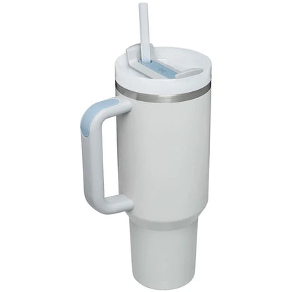 Vaso de 40 oz con tapa con asa y pajita, gran capacidad, taza de viaje al vacío, botella de agua para exteriores para automóvil, termo de agua DoubleVacuum Ice Bar 