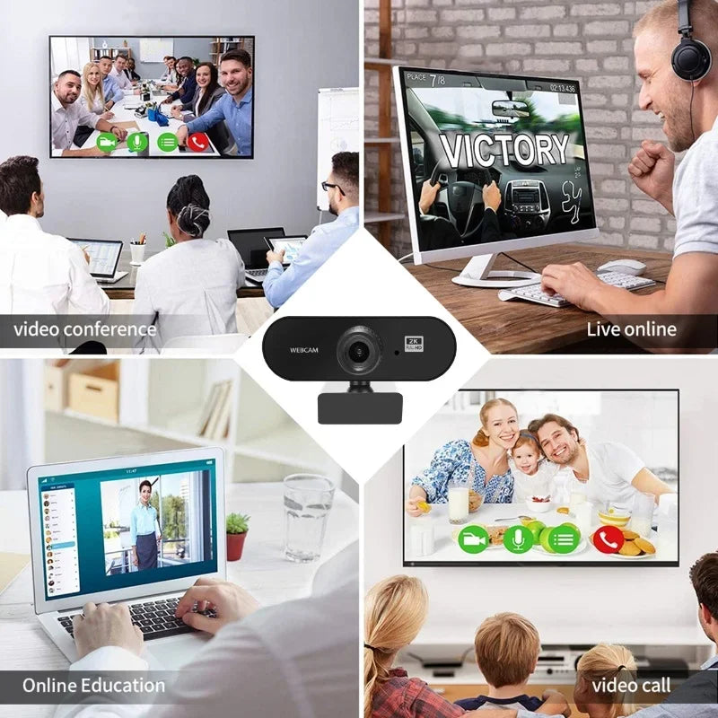 Webcam HD 2.0 rotativa de 180 graus 2K USB câmera ao vivo com microfone de redução de ruído câmera de videoconferência para reunião de escritório 