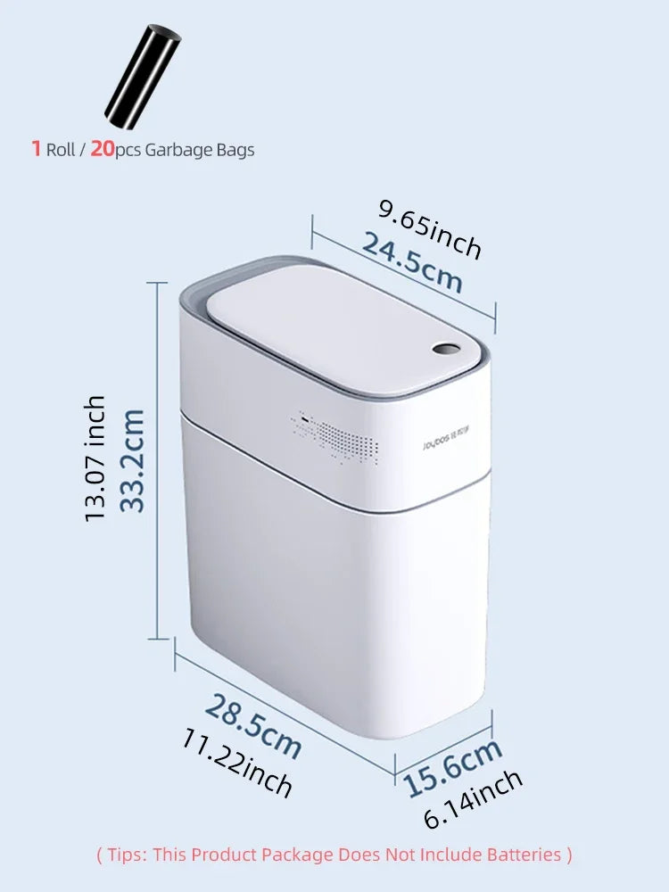 9L Smart Trash Can White Automatic Bagging Electronic Trash Can Bathroom Contactless Narrow Intelligent Sensor Trash Smart Home Leedoar