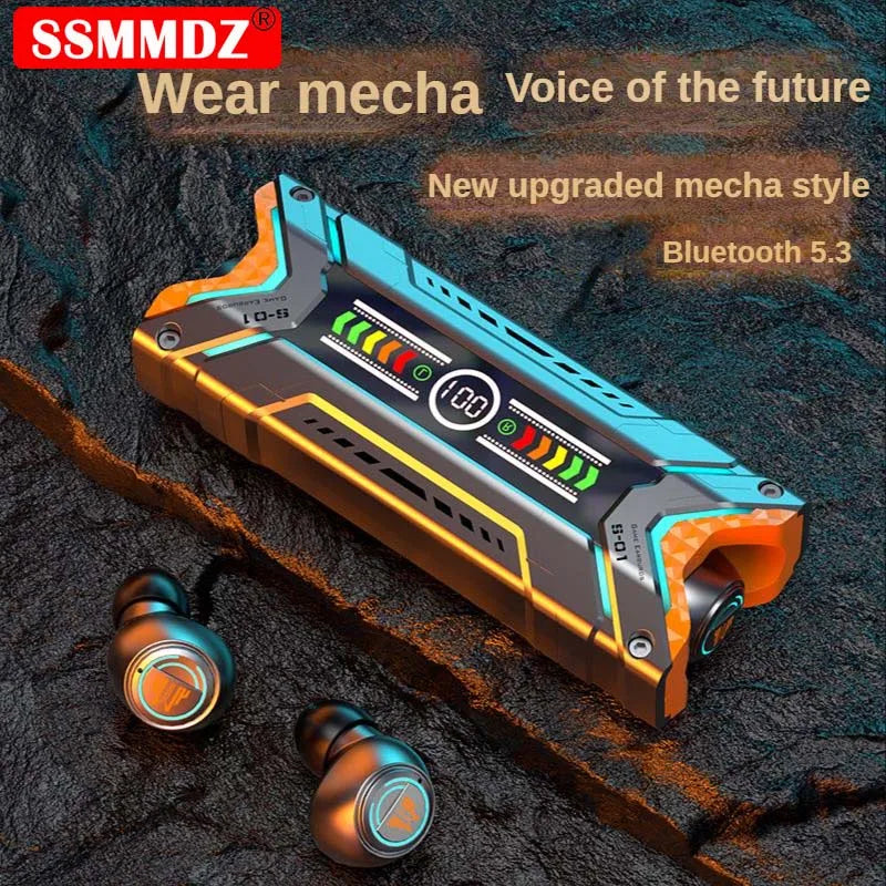 New Upgrades M48 Mecha Wireless Headset Bluetooth 5.3 Binaural Gaming Headphone Touch Control Mini Earphone for All CellPhones Leedoar