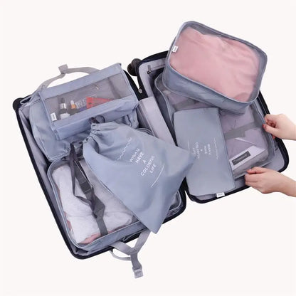 8 PCS Conjunto de bolsa de armazenamento de viagem para roupas Organizador arrumado Guarda-roupa Mala Bolsa Unissex Multifuncional Bolsa de embalagem Mochilas de viagem