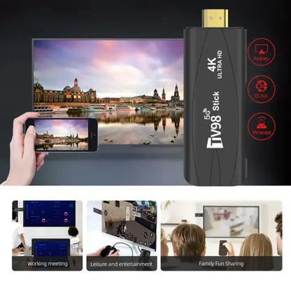 TV98 4K Smart TV Stick Android Box 2.4G 5G WiFi Smart TV Box Reproductor multimedia Mini TV98 Android 12 TV Stick para YouTube Decodificador 