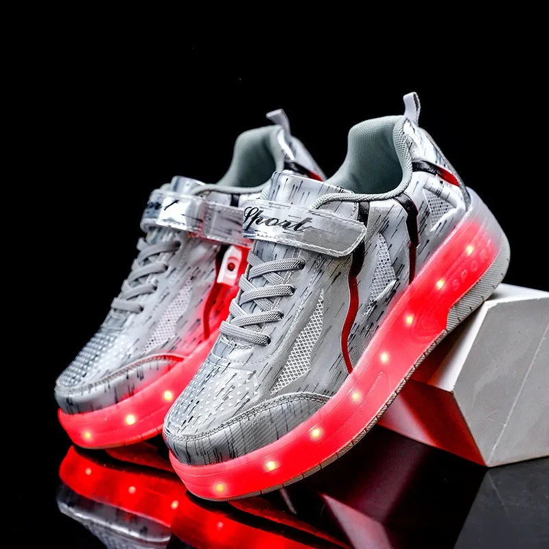 Kids Roller Skate Shoes Led Light Boys Girls Sneakers with 2 Wheels Sport Sneakers Christmas Birthday Children Show Gift Leedoar