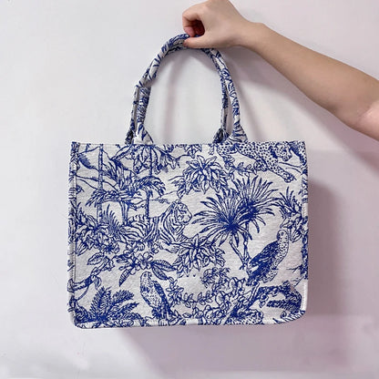 2023 Bolsa de Ombro Feminina Bordada Bolsas Tote Tendência Alta Capacidade Commuter Bolsa de Pérola Estampa Azul Bege Pacote Dropshipping 