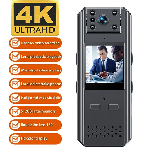 4K WIFI Mini Câmera HD Qualidade de imagem Peito Corpo Montado Gravador de vídeo Polícia IR Visão noturna Anti-vibração Esporte Micro Filmadora