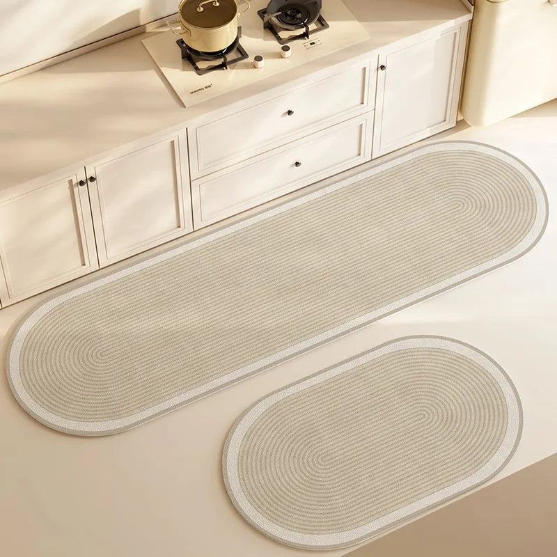 Water Absorbing Diatomaceous Mud Mat Kitchen Bathroom Anti Slip Mat Simple Elliptical Long Strip Carpet Home Decoration Products Leedoar