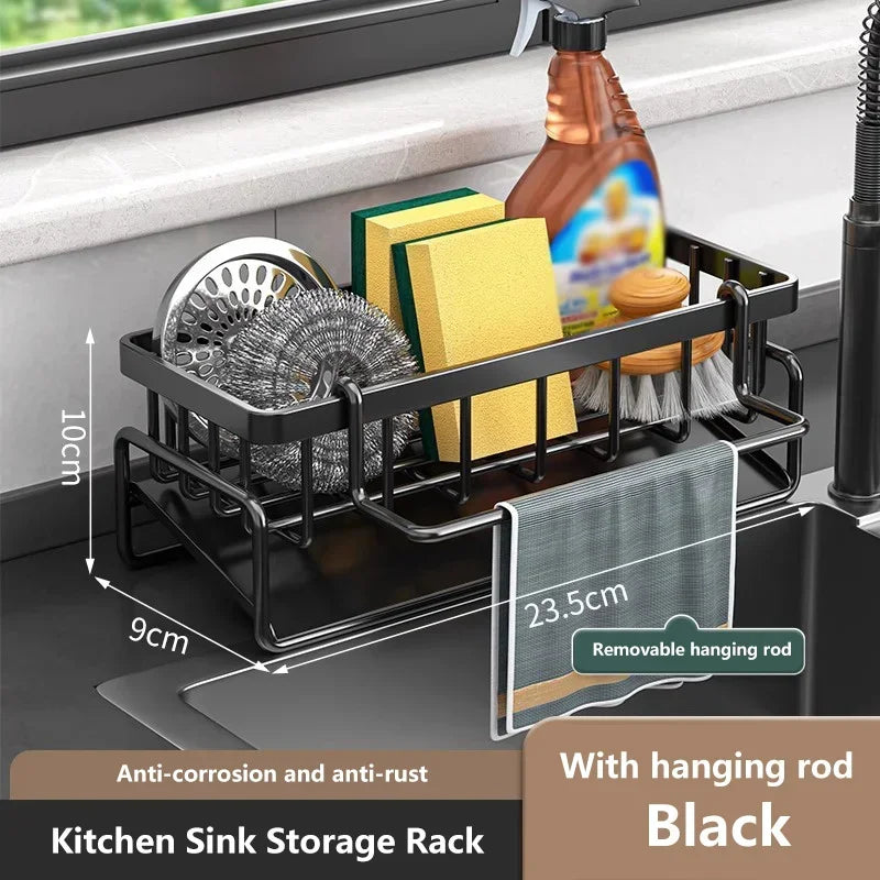 Kitchen Sink Drain Rack Organizer Stainless Steel Self-draining Sink Shelf Soap Sponge Holder Dishcloth Towel Rack filter basket Leedoar