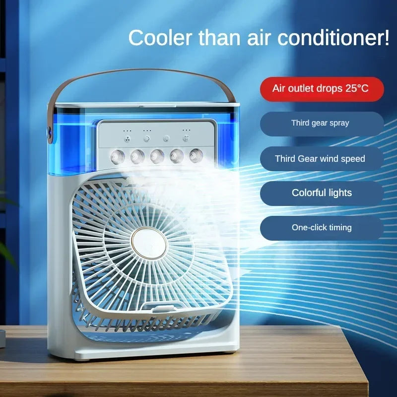 Ventilador humidificador portátil, aire acondicionado, refrigerador de aire pequeño para el hogar, hidroenfriamiento, ajuste de aire portátil para oficina, ventilador de 3 velocidades 