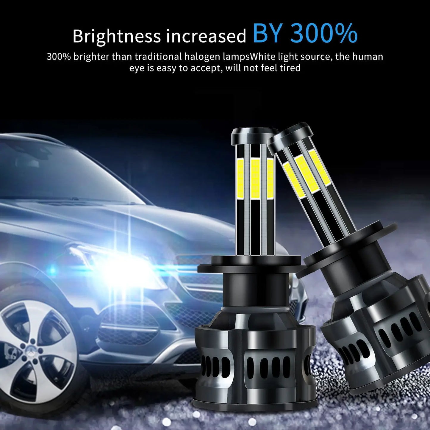 A Pair of Car LED Headlights 360 Degree Car Headlight Bulb Modification LED Car Lights Eight Sided Luminous High-Definition Tool Leedoar