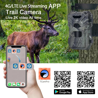 4G 30MP 2K Outdoor Hunting Trail Camera with APP Control Night Vision Trap Game 120° Wireless Cellular Wildlife Cam with TF Card Leedoar